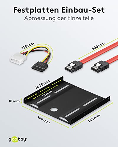 goobay 64811 Festplatten Einbaurahmen SSD 2.5 auf 3.5 / Für den Einbau Einer 2,5" Festplatte in einen 3,5" Gehäuseschacht / SSD Halterung inkl.Stromadapter, SATA Kabel und Schrauben – Bild 4