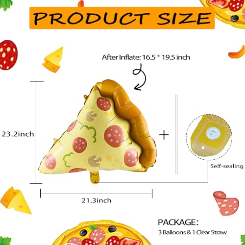 Image of 3pcs Pizza Balloons, 23 inch Sausage Pizza Slices Foil Balloon for Pizza Birthday Party Supplies Baby Shower Funny Party Decoration