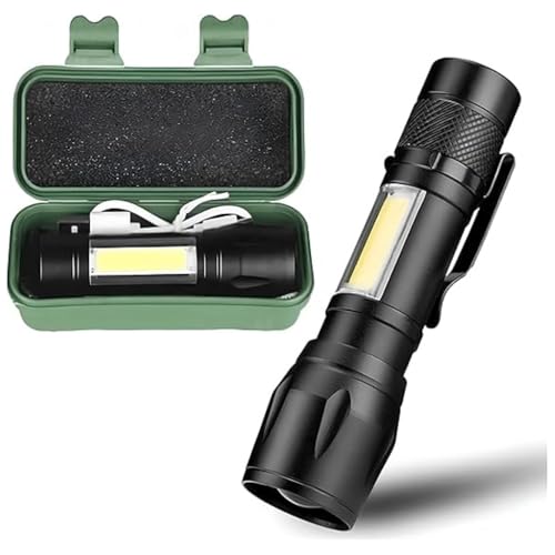 Lanterna Tática LED Portátil Recarregável USB com Estojo Protetor para Camping Auto e Emergências Premium