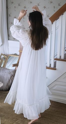 Victorian Nightgown Robe Set for Womens 2 Piece Cotton Built-in Bra Slip Dress Lace Collar Bathrobe3