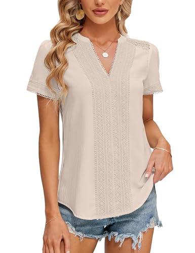 Blooming Jelly Elegante Freizeitblusen für Damen, kurzärmelig, V-Ausschnitt, Business-Top, Sommer, trendig, Boho, Büro, Arbeit, aprikose, Groß