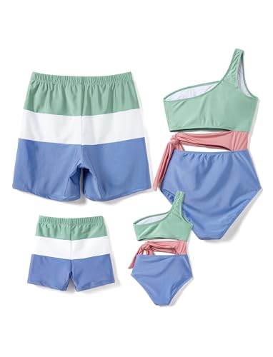 Image of PATPAT Family Matching Swimsuits: Mommy and Me One Shoulder Colorblock Bathing Suits One Piece Swimwear Sets