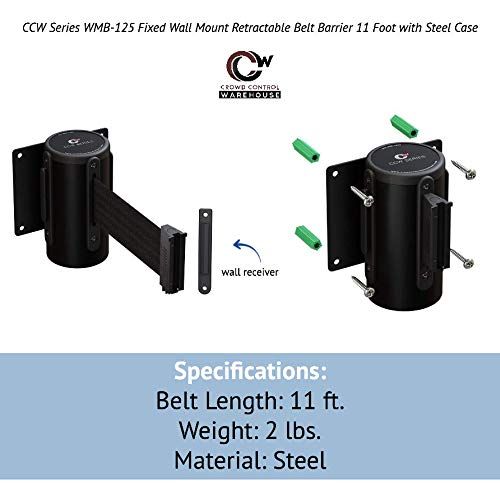 Ccw Series Wmb-125 Fixed Wall Mount Retractable Belt Barrier 11 Foot With Black Steel Case (Black And Yellow Diagonal Stripes Belt) #TOP1