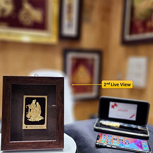 Image of Pk & Pk Jewellers Lord Radha Krishna with Peacock Oblong Photo Frame Tabletop | 24KT Pure Gold | Elegant Collection | Extra Mini Small Size (For Premium Gift, Temple, Table Decor, Home Decoration)