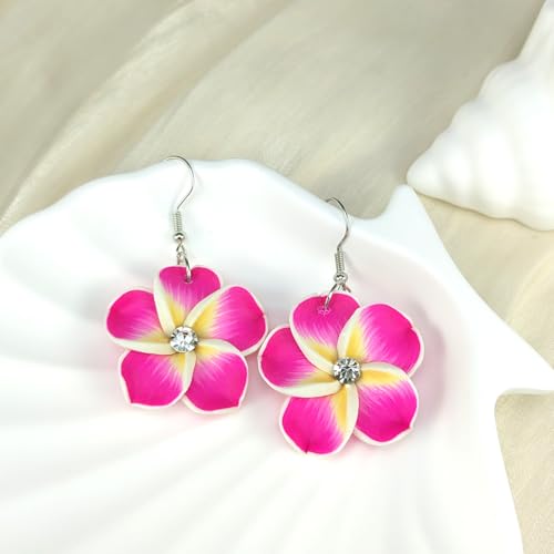 Floral Dangle Earrings for Women Hawaiian Tropical Plumeria Rubra Flower Drop Earrings with Cubic Zirconia Luau Beach Party Vacation Hawaiian Accessories Jewelry Gift3