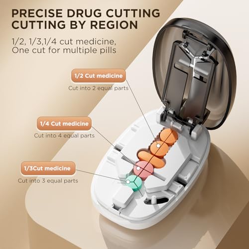 Image of Pill Cutter Splitter for Small and Tiny Pills, 1 /2 1 /4 Pill Splitter for Small Pills,Tablets in Half or Quarters, Accurate and Easy Cutting, Stainless Steel Blade, Back Storage (Transparent Black)