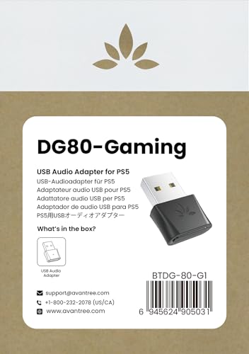 Avantree DG80 Gaming USB Bluetooth 5.3 Adapter for PS5 & Consoles - Low Latency Wireless Audio Dongle for Headphones & Earbuds