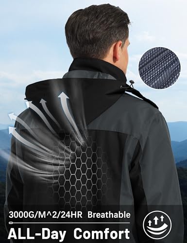 Image of MAGCOMSEN Men's Hooded Windproof Water Resistant Rain Jacket Windbreaker 5 Pockets for Hiking,Fishing,Runing
