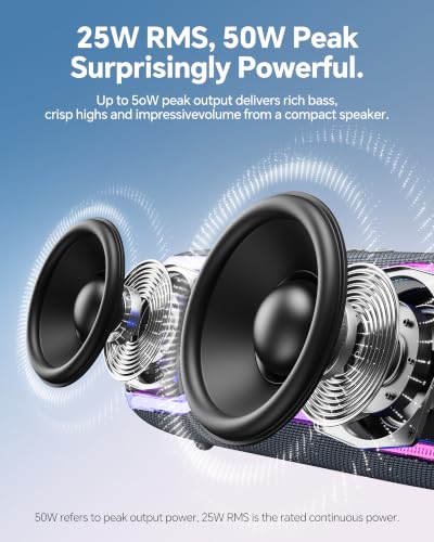 Bluetooth Speaker, IPX7 Waterproof, 50W Peak/25W RMS, Matte Black - image 2