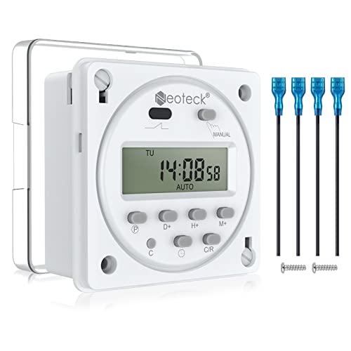 Neoteck Zeitschaltuhr LCD Digital Programmierbarer Timer DC 12V Zeitrelais mit Wasserdichtes Gehäuse, 4 Klemmenblöcke
