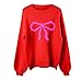 Valentine Sweater Women,Valentines Sweater Women Bow Print Oversized Crewneck Sweaters Valentine S Day Outfit Valentine Apparel 2025 Fashion Top 03 Red Medium