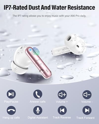 Wireless Earbuds Bluetooth 5.4 Noise Cancelling 36H Rose Gold
