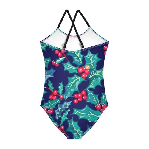 KLL Christmas Holly Leaves Toddler Girl 1 Piece Swimsuit Summer Swimming Suits Adjustable Strap Quick Dry2