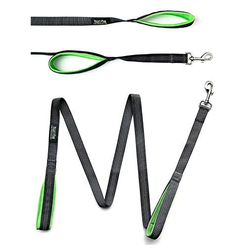 Mighty Paw Dual Handle Dog Leash - Reflective Pet Lead with Two Handles - 6 Foot (Grey/Green)