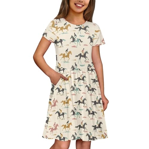 Image of Short Sleeve Dress for Girls with Pockets Cute Toddler Girl Clothes Summer 2-12