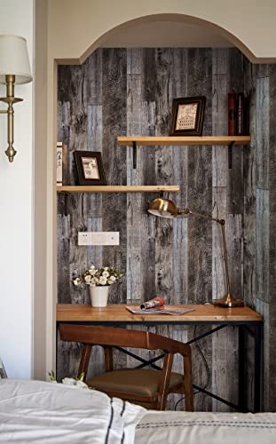 17.7" X 197"Brown Wood Wallpaper Grey Wood Contact Paper Brown Wallpaper Peel And Stick Rustic Shiplap Wallpaper Self Adhesive Removable Faux Wood Plank Paper Cabinet Shelf Drawer Liner Vinyl Roll #TOP4