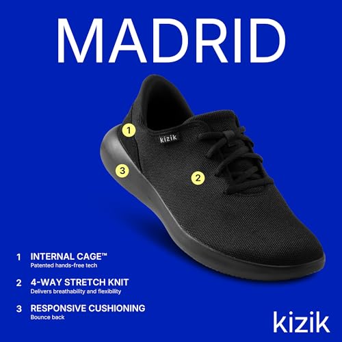 Kizik Slip On Sneakers: Madrid - Comfortable All-Day Wear, Hands Free Convenience, Breathable Knit Top, Mens & Womens Walking Shoes with Arch Support - Wide Width3