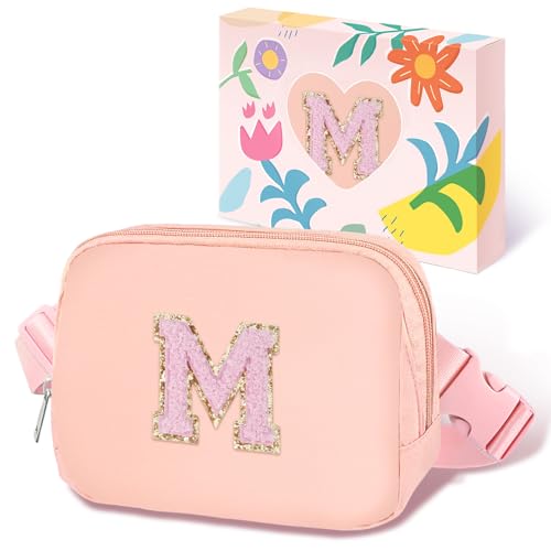 Image of COSHAYSOO Graduation Birthday Initial Gifts for Teen Girls 6 7 8 9 10 11 12 13 14 Year Old Pink Crossbody Shoulder Bag for Girls Travel Purse Unique Trendy Girly Stuff Chenille Letter M