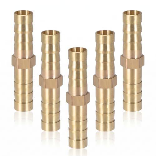 Image of LUCTHY 5-Pack 8mm Brass Hose Barb Fittings, Straight Connectors Couplers