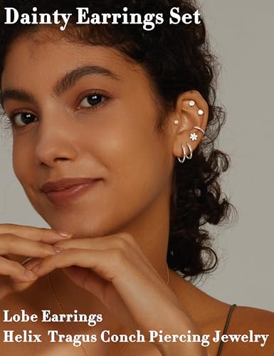 LOLIAS 21Pairs Surgical Steel Flat Back Earrings Hypoallergenic 20G Screw Back Nap Stack Cartilage Earring Stacks4