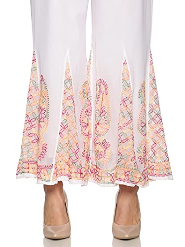Women Palazzo Pants Chikankari High Waist Wide Leg Casual Lounge Boho Beach Trousers Georgette White4