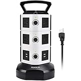 Power Strip Tower JACKYLED Surge Protector Electric Charging Station 3000W 13A 10 Outlets 4 USB Ports with 16AWG 6.5ft Heavy Duty Extension Cord for Home Office