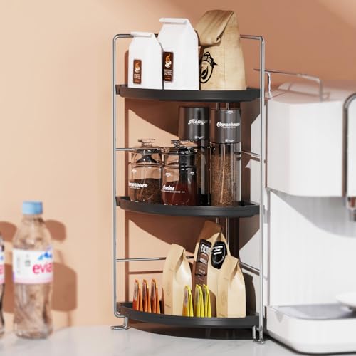 Image of 3-Tier Corner Bathroom Organizer Countertop for Storage,Counter Tray and Vanity Organizer,Plastic Counter Organizer for Kithchen, Bathroom, Dresser 10.6 inches (Chrome + Black)