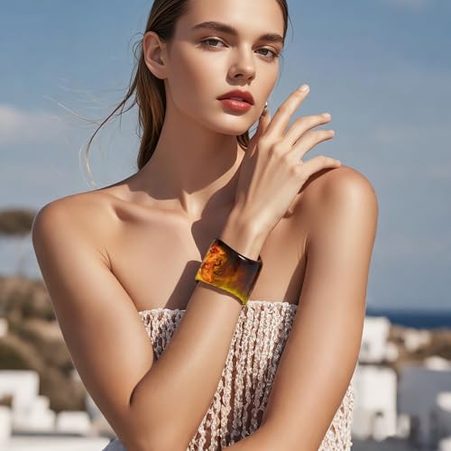 Bocar Chunky Cuff Vintage Resin Bangle Wide Bracelet Irregular Geometric Wristband for Women Prom Holiday Jewelry Gift (SL-1010)2