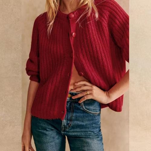 Image of Sumleno Womens Open Front Button Down Sweater Long Sleeve Y2k Chunky Knit Cardigan Trendy Fall Outfits Casual Knitwear Coats