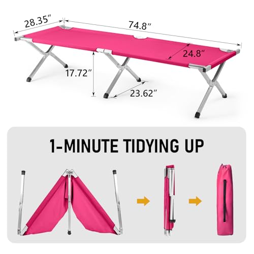 Image of Portable Folding Camping Cot,Lightweight Camping Cots for Adults,Folding Tent Camp Cot Bed,Indoor Outdoor Travel Sleeping Cots,with Carrying Bag,for Patio Hiking Picnic Beach Fishing (Army Pink)