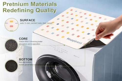Image of Homecloud Non-Slip Washing Machine Mat - Durable Waterproof Protective Cover for Washer & Dryer, Dust-Resistant Mat Ideal for Laundry Room & Kitchen Appliances | 60x60cm (Happiness Cream)
