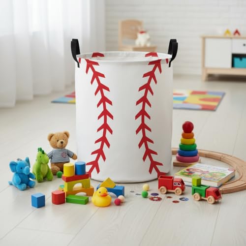 Image of Baby Laundry Hamper Basket Baby Hamper for Nursery Boy and Girl Cute Storage Bin Organizer Boho Room Decor(Baseball)