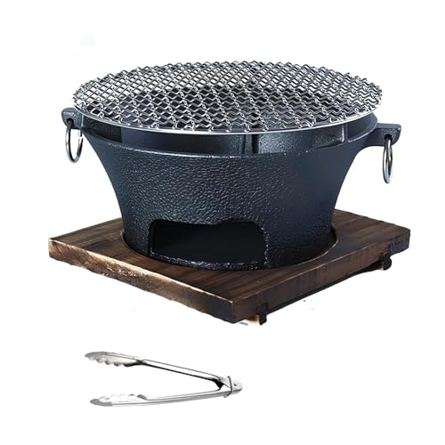 Przenośny okrągły żeliwny grill do grillowania na kemping, piesze wycieczki, tylna klapa, trwały grill na zewnątrz z odporną na wysoką temperaturę konstrukcją na piknik dla 3-5 osób i spotkania na