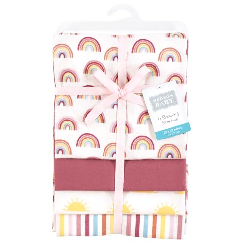 Image of Hudson Baby Unisex Baby Cotton Poly Flannel Receiving Blankets, Sunshine and Rainbows, One Size