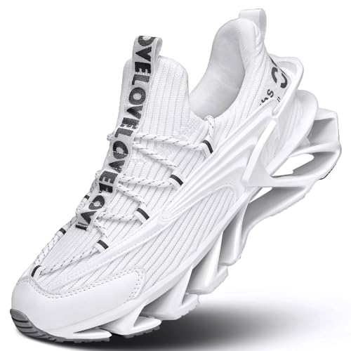 Men's Trail Runners Fashion Sneakers Breathable Mesh Running Shoes Blade Non Slip Casual Athletic Walking Shoes White