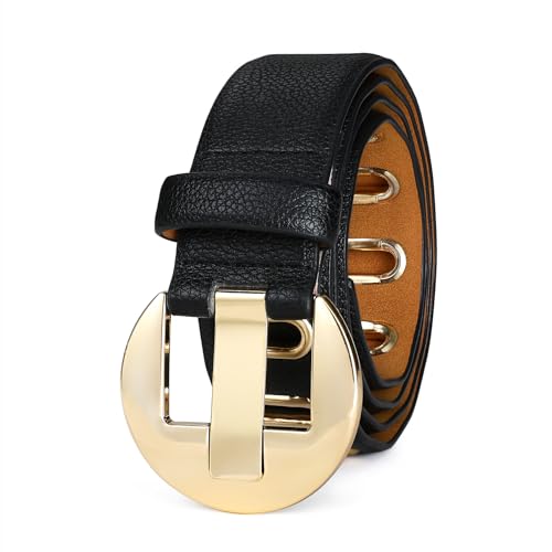 Womens Black Belt with Gold Buckle Grommet Casual Stylish Waist Belt for Pants and Dress2