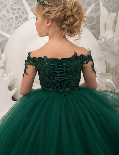 Long Sleeve Flower Girl Dresses Girls Lace Applique Princess Ruffles Pageant Dress Party Ball Gown2
