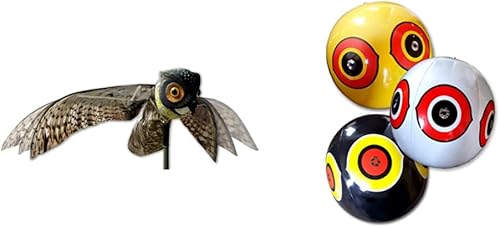 Bird-X Señuelo de búho merodeador con alas móviles 3D globos de ojo de miedo de pájaros (3 unidades)