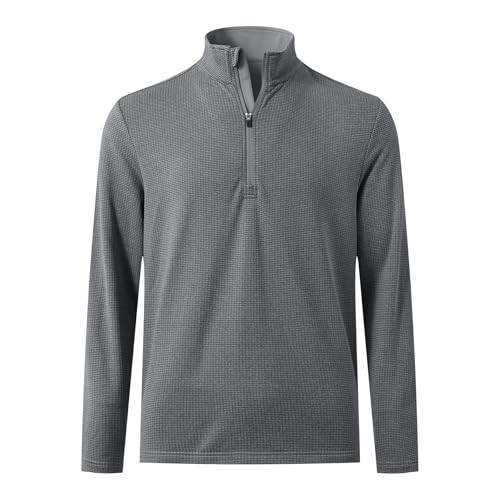 M MAELREG Mens Quarter Zip Pullover Golf Casual Fleece Lined Warmth Lightweight Stretch Mock Neck 1/4 Zip Sweatshirts for Men Grey Large