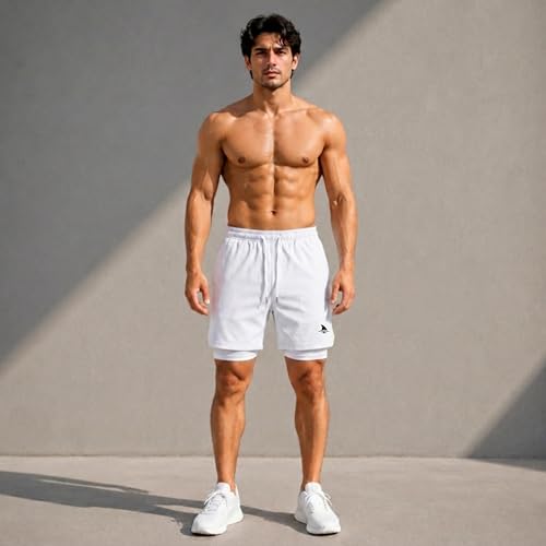 Image of Boldshark Men's 2-in-1 Running Shorts with Inner Compression Layer, Quick-Dry Sports Shorts with Phone Pocket for Gym, Running & Training