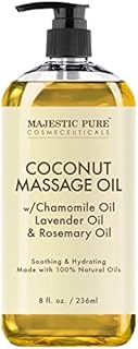 MAJESTIC PURE Coconut Massage Oil - Ultra-Glide Formula with Soothing Aroma - Therapeutic Massage, Made with Natural Oils - All Skin Types, Men & Women - 8 fl oz