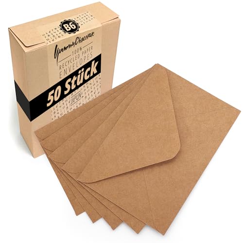 Japun - sobres (50 piezas) de papel kraft vintage marrón, sobre sin ventana - DIN B6-175 x 125 mm