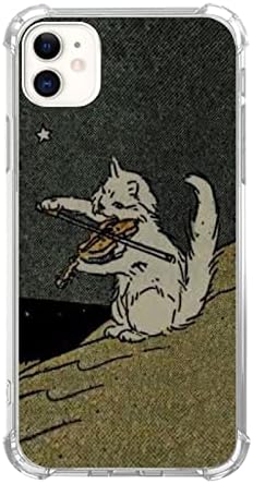 Fisgerod Cat with Violin Phone Case for iPhone 11, Cool Vintage Animals Cat Case for Girls Women Boys Men, Unique Trendy TPU Bumper Case for iPhone 11