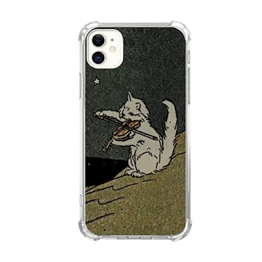 Fisgerod Cat with Violin Phone Case for iPhone 11, Cool Vintage Animals Cat Case for Girls Women Boys Men, Unique Trendy TPU Bumper Case for iPhone 11