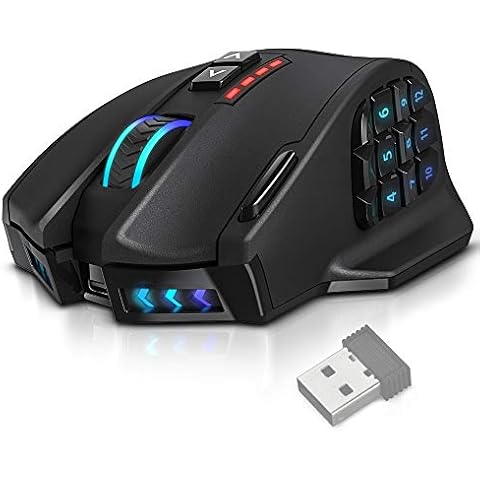 UtechSmart Venus Pro RGB Wireless MMO Gaming Mouse, 16,000 DPI Optical Sensor, 2.4 GHz Transmission Technology, Ergonomic Design, 16M Chroma RGB Lighting, 16 programmable Buttons, Up to 70 Hours Cover
