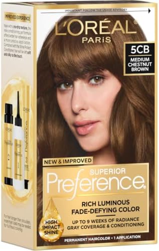 L'Oreal Paris Superior Preference Luminous Fade-Defying Permanent Hair Color, Hair Dye For Up to 9 Weeks of Radiance, Medium Chestnut Brown 5CB, 1 Hair Dye Kit