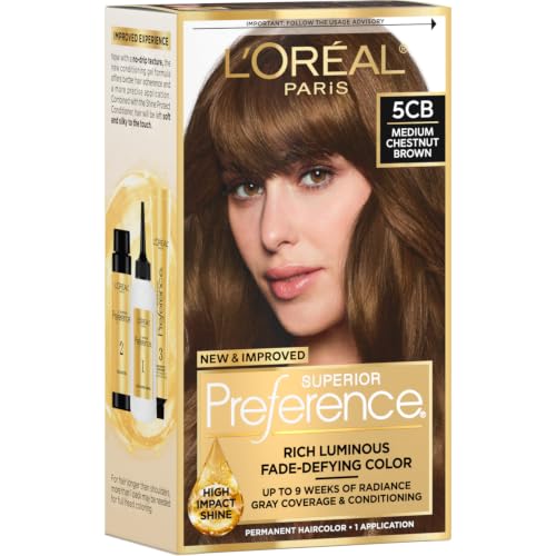 L'Oreal Paris Superior Preference Luminous Fade-Defying Permanent Hair Color, Hair Dye For Up to 9 Weeks of Radiance, Medium Chestnut Brown 5CB, 1 Hair Dye Kit