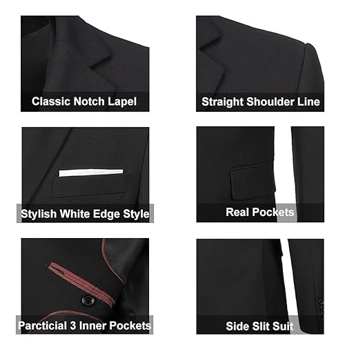 Image of Mens Suit Solid Two Button Slim Fit Suit Set for Wedding Formal Business Suit Men 3 Piece Suit Blazer Vest Pants Set