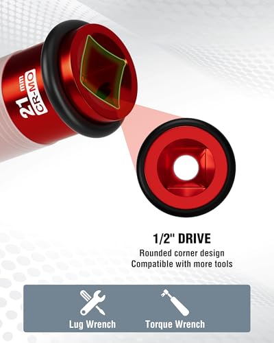 Image of WORKPRO 1 /2 inch Drive Lug Nut Impact Duty Socket, 21mm Deep Thin Wall Socket, Made of Premium Cr-Mo Steel, Non-Marring Lug Nut Wheel Sockets for Car