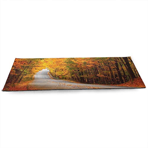Sticky Yoga Mat - 180cm x 61cm x 4.5mm，Landscapes Nature Trees Forest Leaves Autumn Fall Seasons Roads